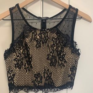 Black and beige lace crop top